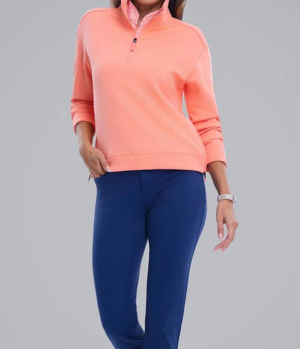 NEW IBKUL waffle knit 1/4 zip pullover sweatshirt in peach